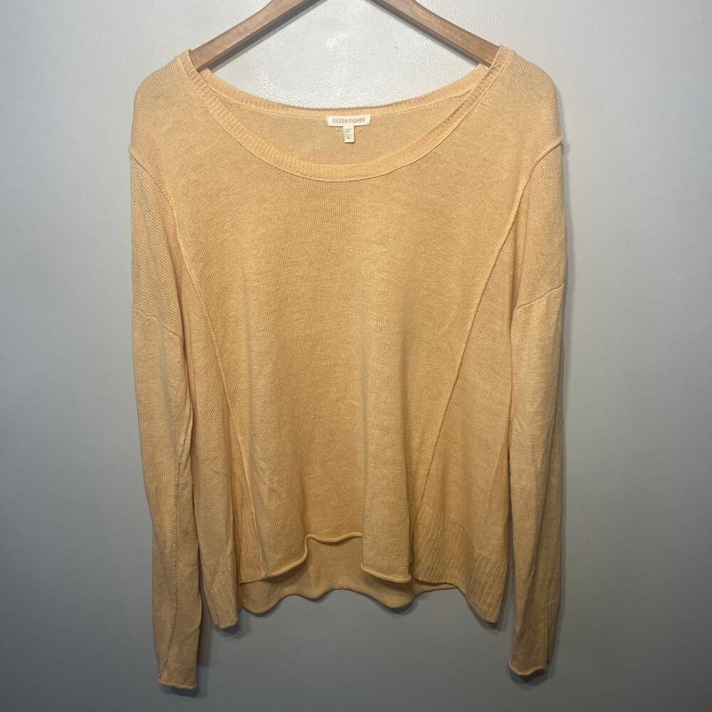 Eileen Fisher Sweater Peach Linen Beachy Drapy Coastal Spring Casual Knit XL
